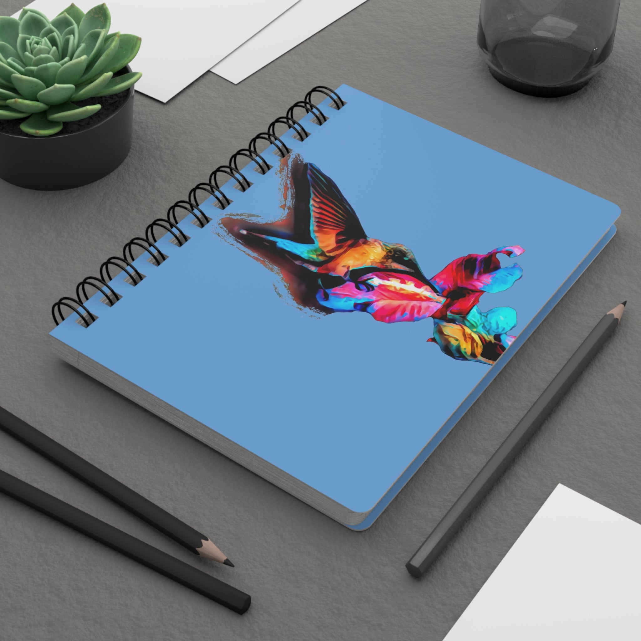 Hummingbird Landing Light Blue Spiral Bound Journal