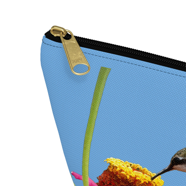 Hummingbird Zinnia Sip Light Blue Accessory Pouch w T-bottom