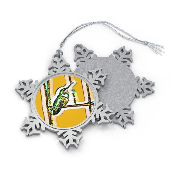 Hummingbird Gaze Pewter Yellow Snowflake Ornament