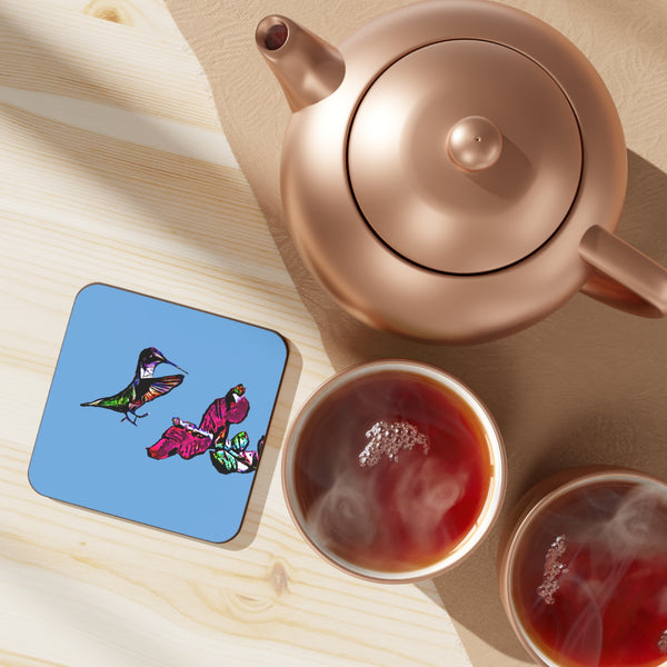 Hummingbird Bounce Light Blue Hardboard Back Coaster