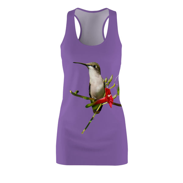 Hummingbird Red Bloom Day Purple Women's Cut & Sew Racerback Dress (AOP)