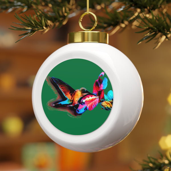 Hummingbird Landing Green Ball Ornament