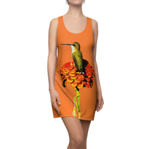 Hummingbird Orange Platform Orange Women's Cut & Sew Racerback Dress (AOP)