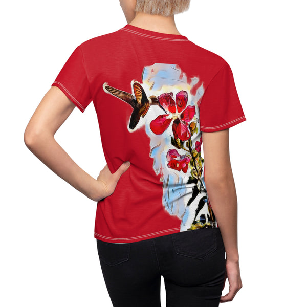 Women's Cut & Sew Hummingbird Red Rosa Red Tee (AOP 1)