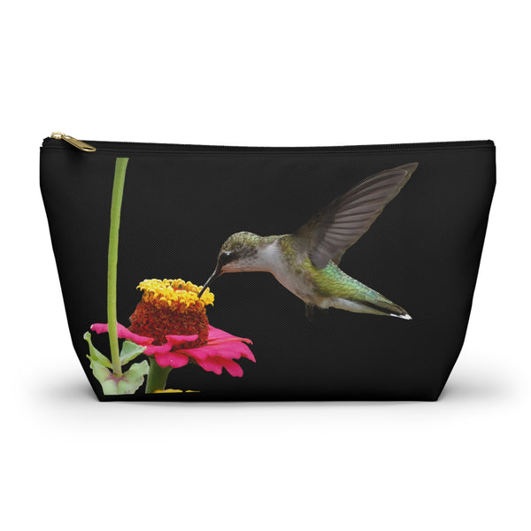 Hummingbird Zinnia Sip Black Accessory Pouch w T-bottom