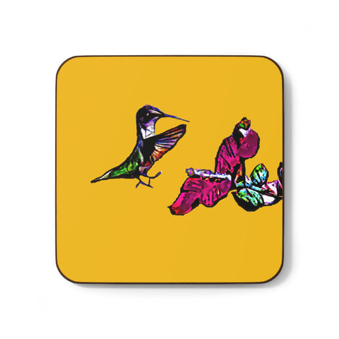 Hummingbird Bounce Yellow Hardboard Back Coaster