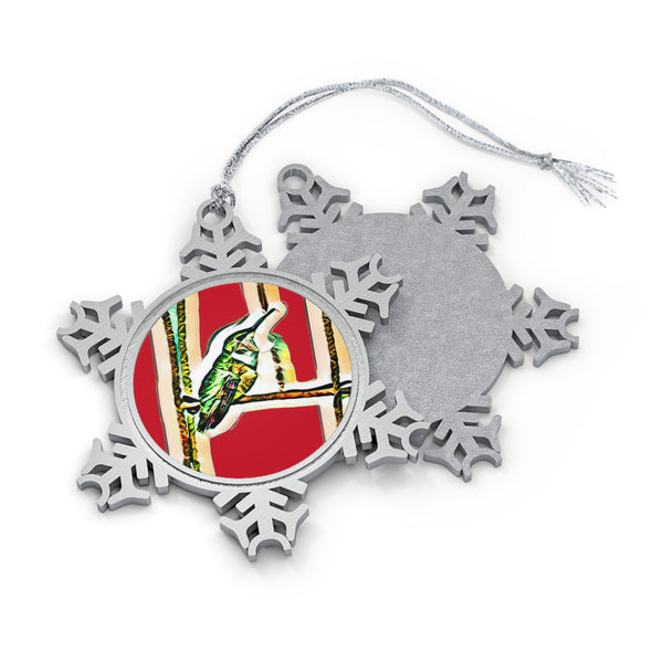 Hummingbird Gaze Pewter Red Snowflake Ornament