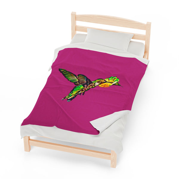 Hummingbird Emerald Sip Neat Pink Velveteen Plush Blanket