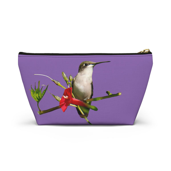 Hummingbird Red Bloom Day Purple Accessory Pouch w T-bottom