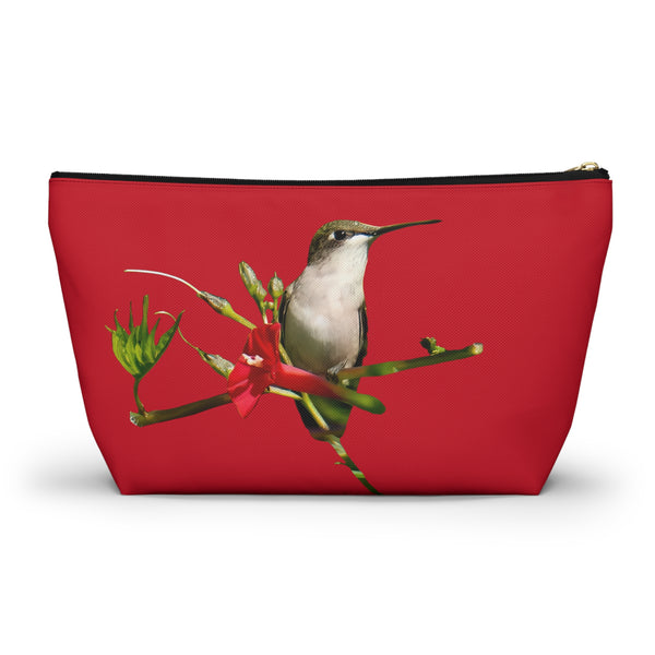 Hummingbird Red Bloom Red Accessory Pouch w T-bottom