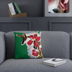 Hummingbird Red Rosa Green Cushion