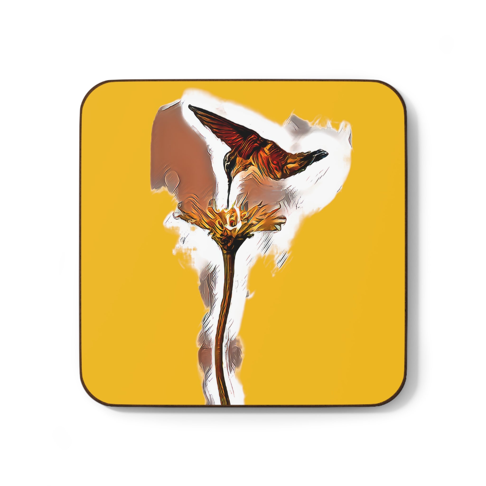 Hummingbird Flame Yellow Hardboard Back Coaster