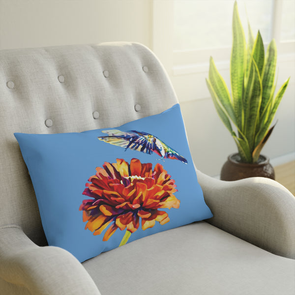 Hummingbird Wings Up Light Blue Cushion