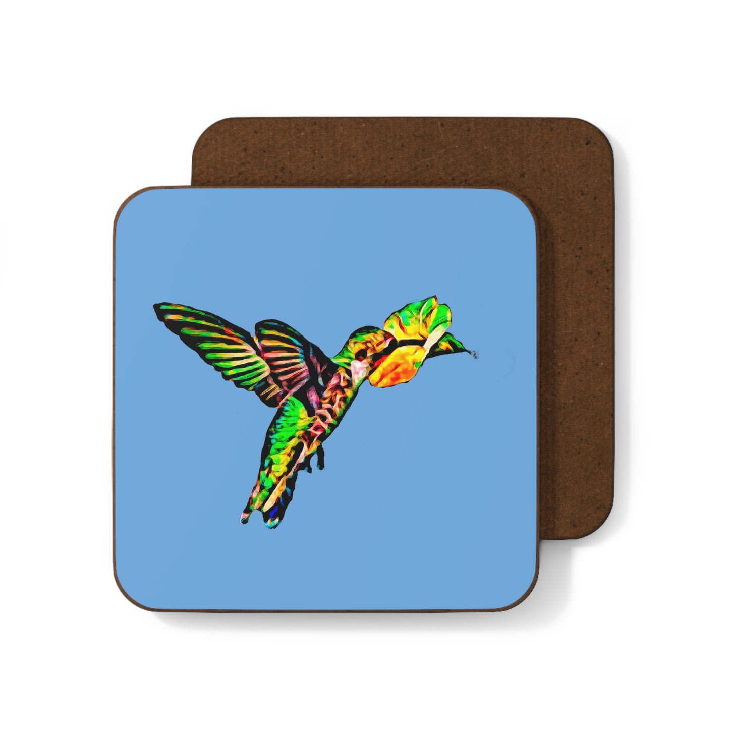Hummingbird Emerald Sip Light Blue Hardboard Back Coaster