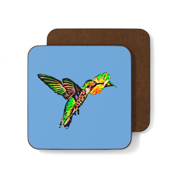 Hummingbird Emerald Sip Light Blue Hardboard Back Coaster