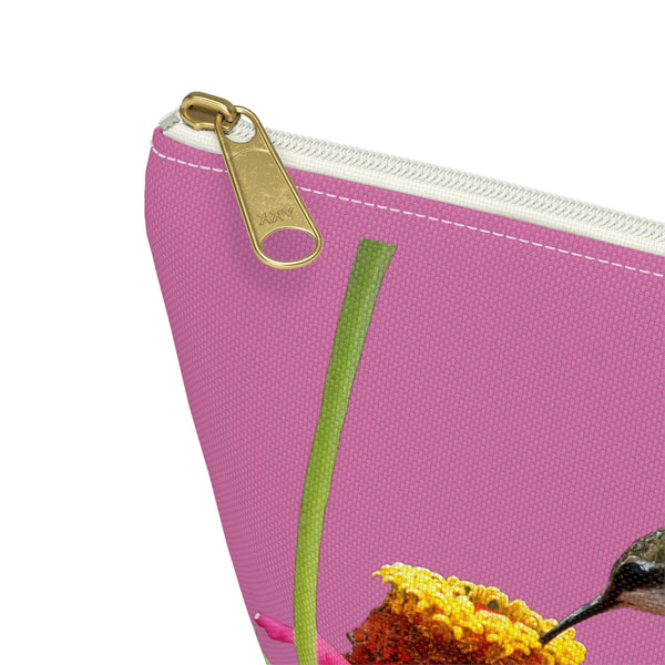 Hummingbird Zinnia Sip Neat Pink Accessory Pouch w T-bottom