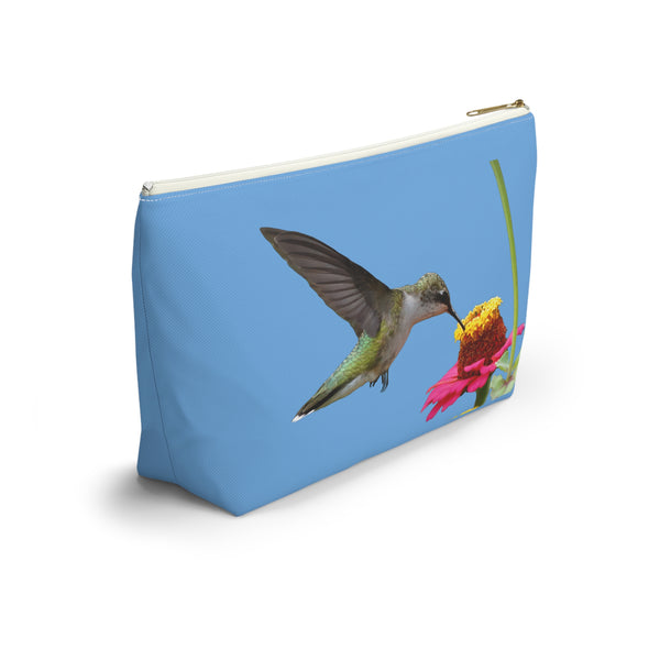 Hummingbird Zinnia Sip Light Blue Accessory Pouch w T-bottom