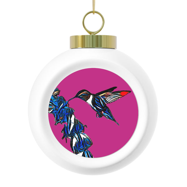 Hummingbird Blue Stick Neat Pink Ball Ornament