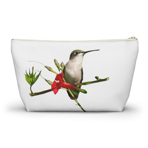 Hummingbird Red Bloom White Accessory Pouch w T-bottom