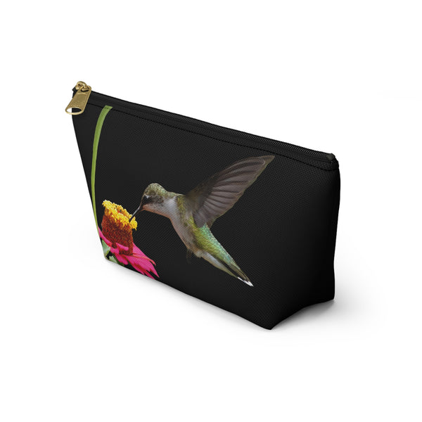 Hummingbird Zinnia Sip Black Accessory Pouch w T-bottom