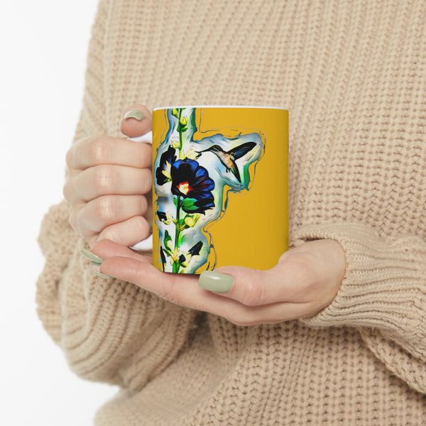 Hummingbird Standing Yellow Ceramic Mug 11oz