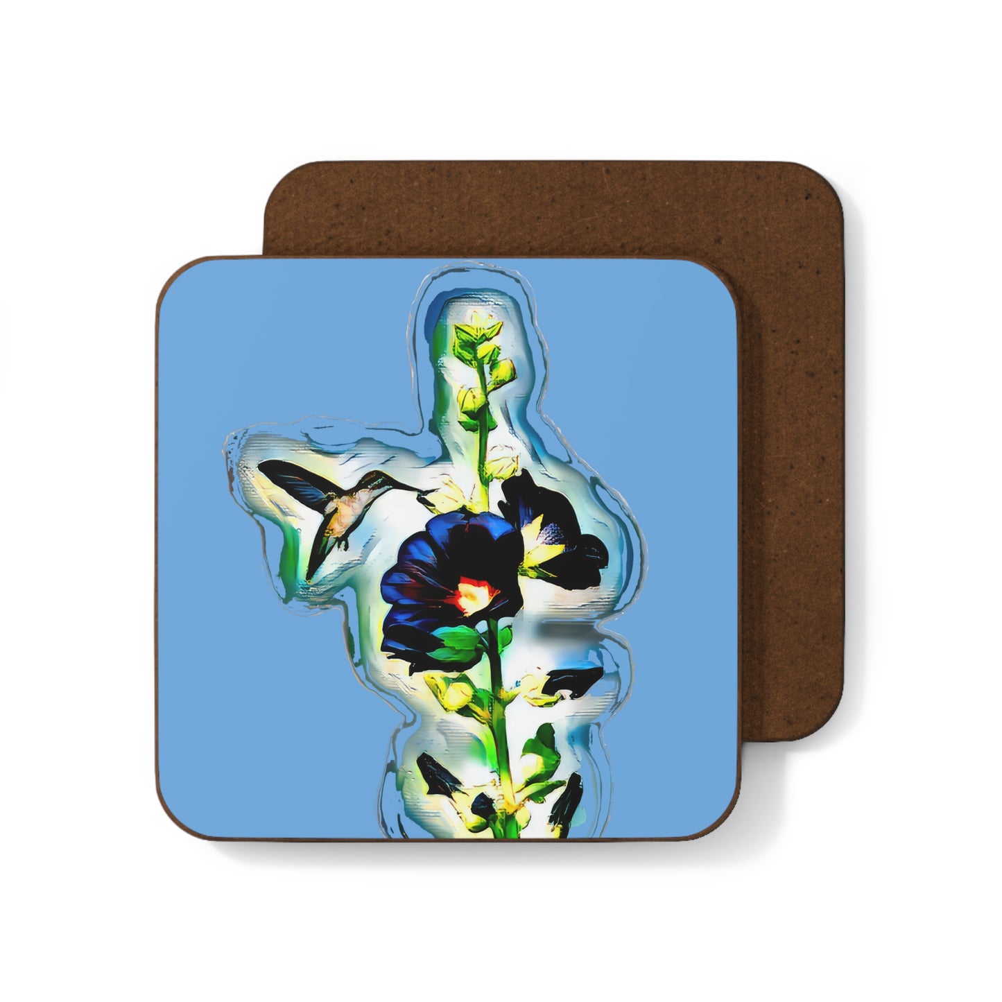 Hummingbird Standing Light Blue Hardboard Back Coaster