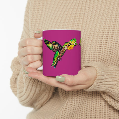 Hummingbird Emerald Neat Pink Ceramic Mug 11oz