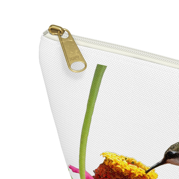 Hummingbird Zinnia Sip White Accessory Pouch w T-bottom