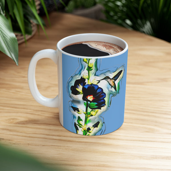 Hummingbird Standing Blue Ceramic Mug 11oz