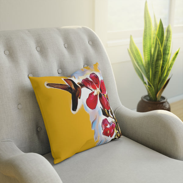 Hummingbird Red Rosa Yellow Cushion