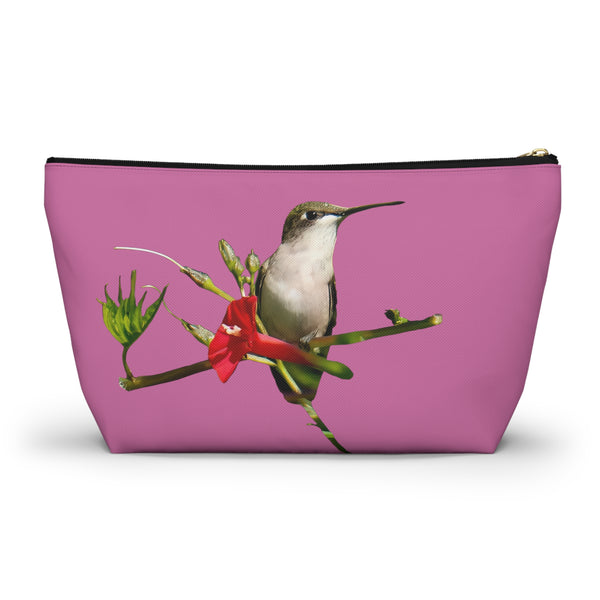 Hummingbird Red Bloom Neat Pink Accessory Pouch w T-bottom '