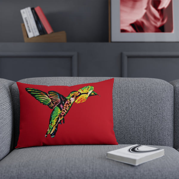 Hummingbird Emerald Sip Red Cushion