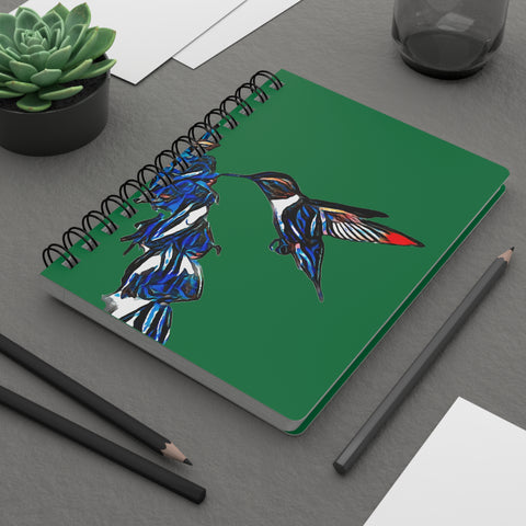 Hummingbird Blue Stick Green Spiral Bound Journal