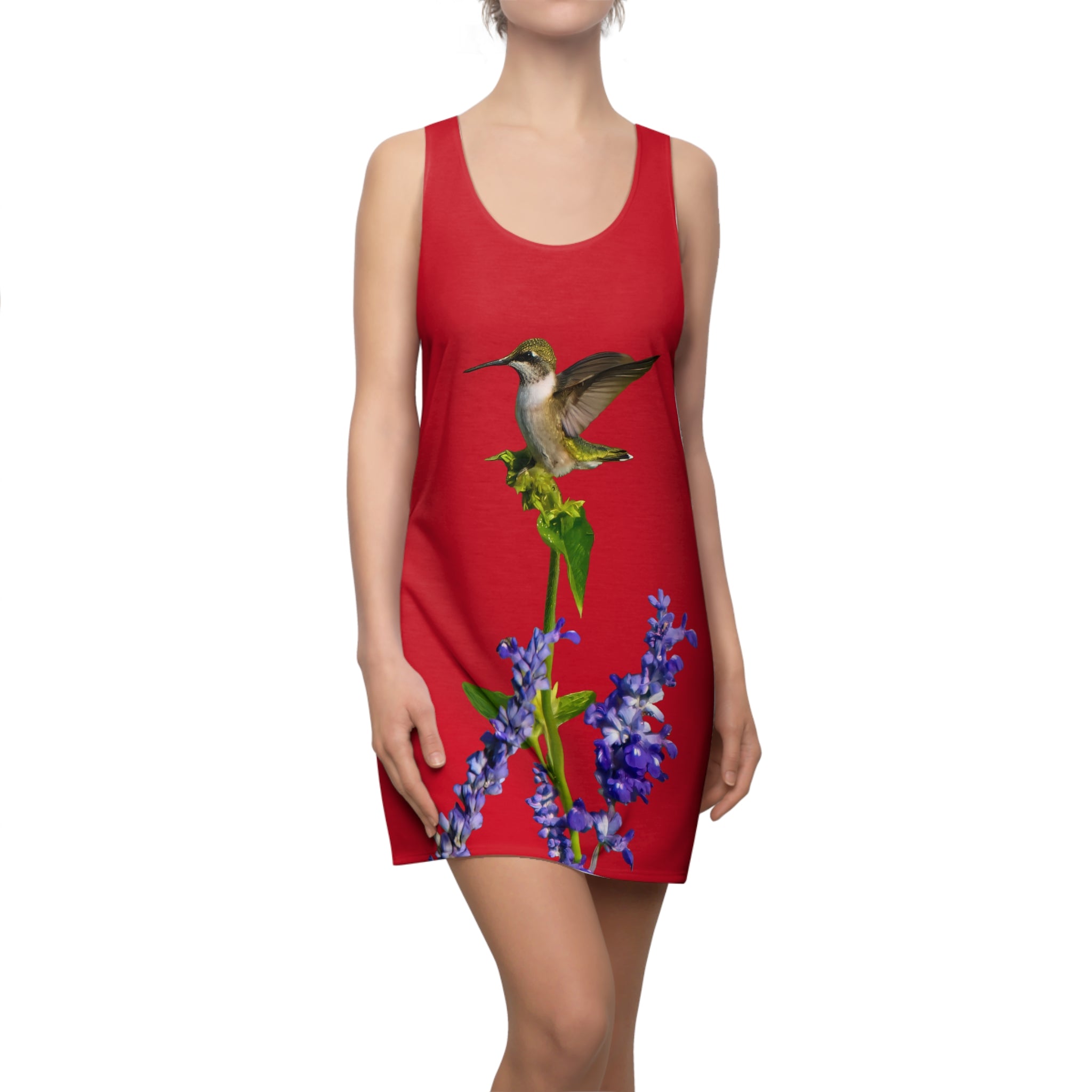 Hummingbird Lookout Red Women's Cut & Sew Racerback Dress (AOP)