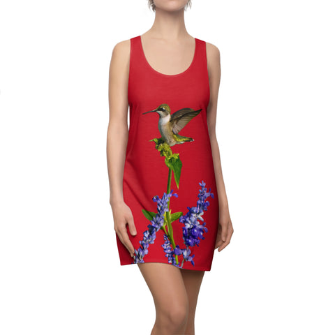 Hummingbird Lookout Red Women's Cut & Sew Racerback Dress (AOP)