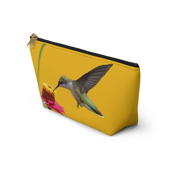 Hummingbird Zinnia Sip Yellow Accessory Pouch w T-bottom