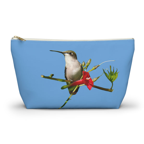 Hummingbird Red Bloom Light Blue Accessory Pouch w T-bottom