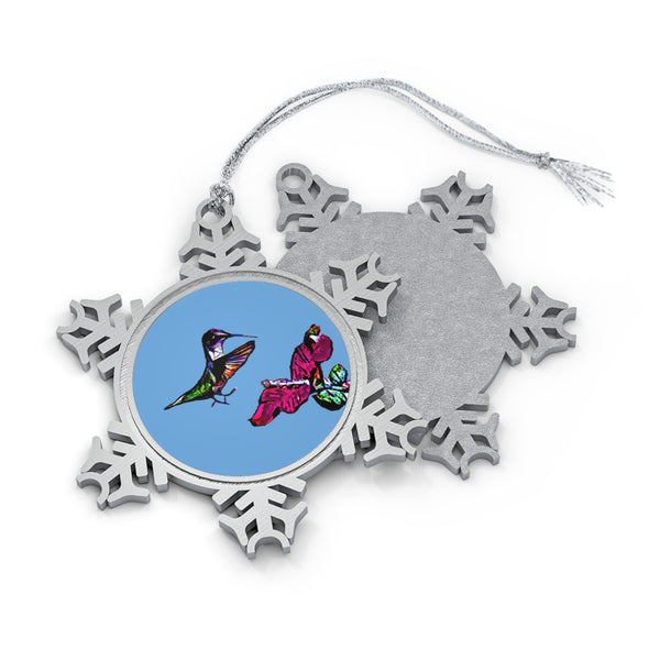 Hummingbird Bounce Pewter Light Blue Snowflake Ornament