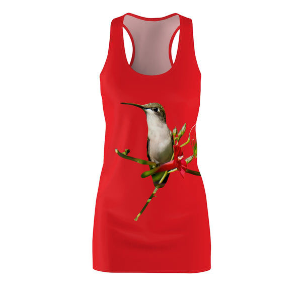 Hummingbird Red Bloom Red Women's Cut & Sew Racerback Dress (AOP)