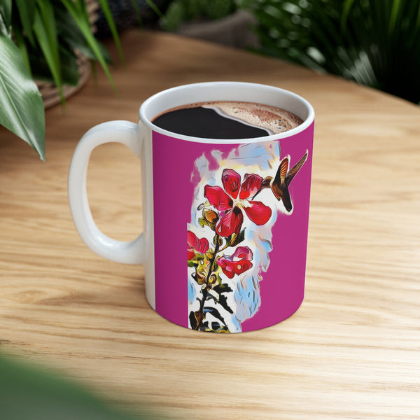 Hummingbird Red Rosa Neat Pink Ceramic Mug 11oz