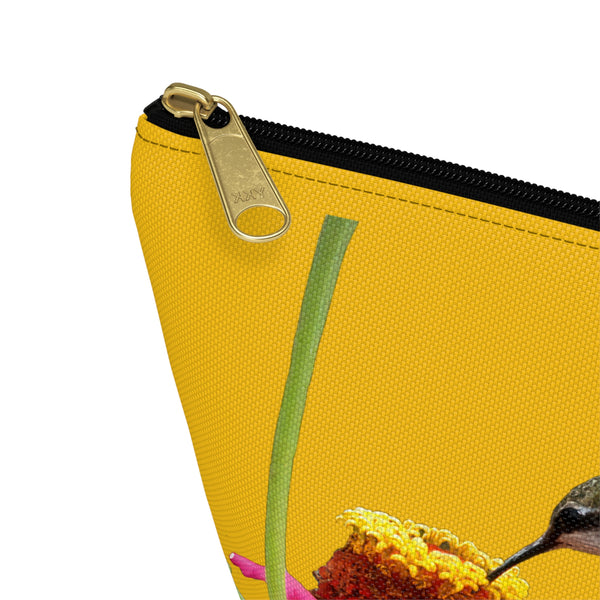 Hummingbird Zinnia Sip Yellow Accessory Pouch w T-bottom