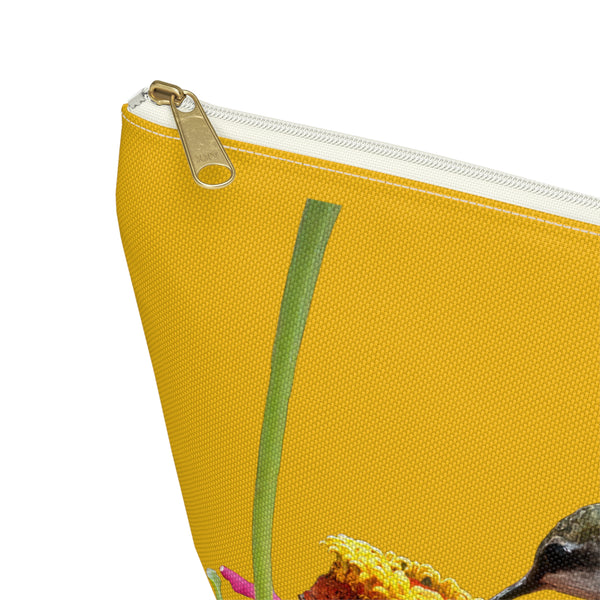 Hummingbird Zinnia Sip Yellow Accessory Pouch w T-bottom