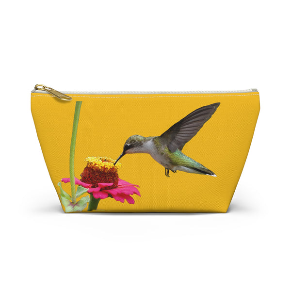 Hummingbird Zinnia Sip Yellow Accessory Pouch w T-bottom