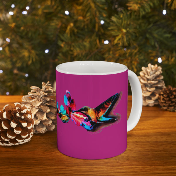 Hummingbird Landing Neat Pink Ceramic Mug 11oz