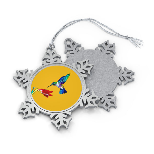 Hummingbird Sweet Pewter Yellow Snowflake Ornament