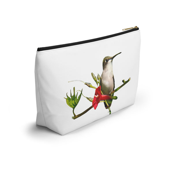 Hummingbird Red Bloom White Accessory Pouch w T-bottom