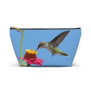 Hummingbird Zinnia Sip Light Blue Accessory Pouch w T-bottom