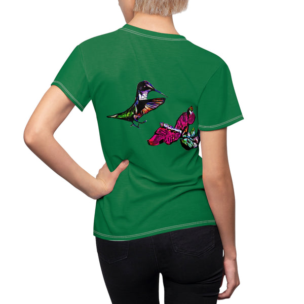 Women's Cut & Sew Hummingbird Bounce  Green Tee (AOP 1)