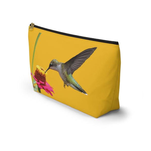 Hummingbird Zinnia Sip Yellow Accessory Pouch w T-bottom