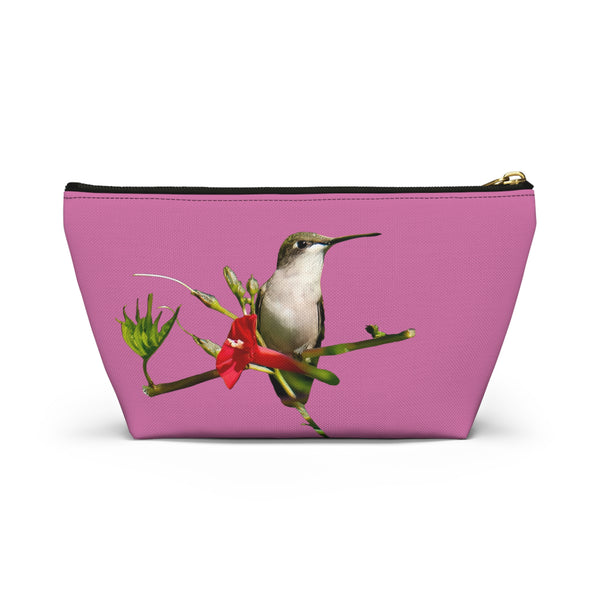 Hummingbird Red Bloom Neat Pink Accessory Pouch w T-bottom